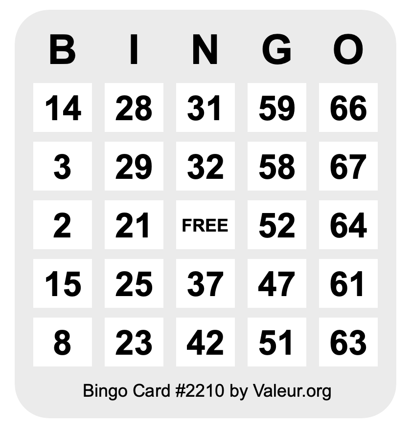 Bingo Card #2210