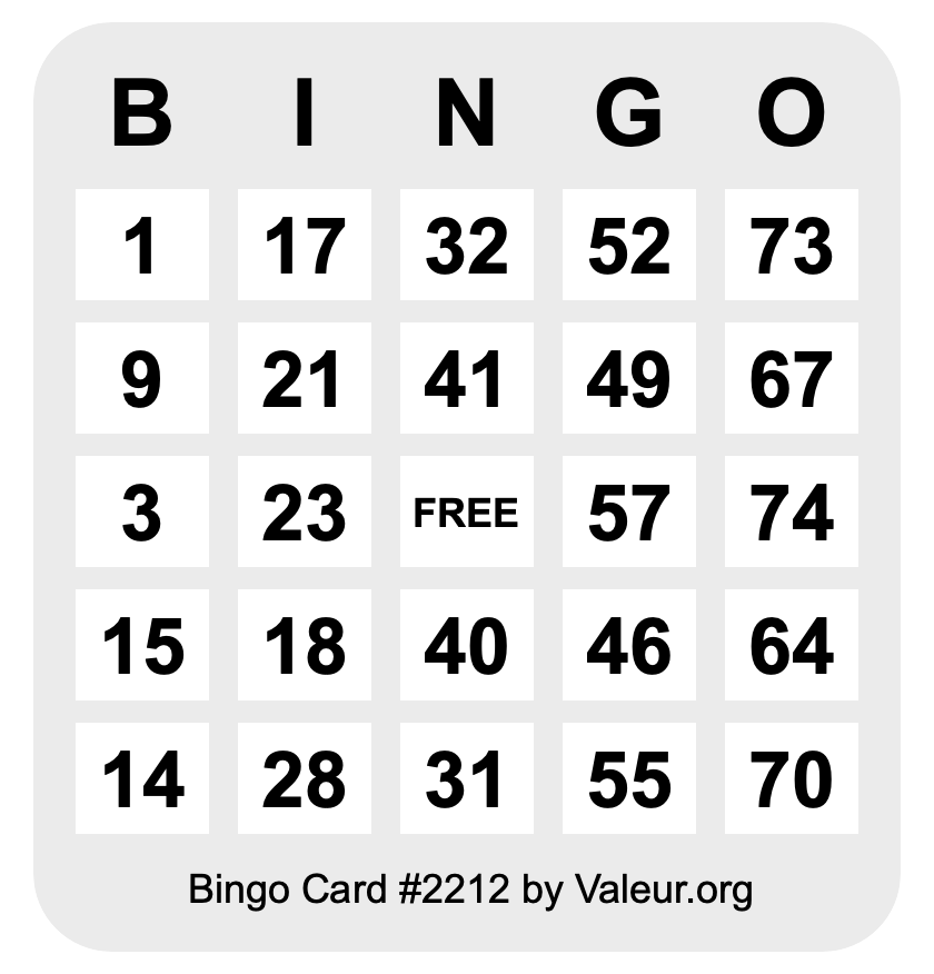 Bingo Card #2212