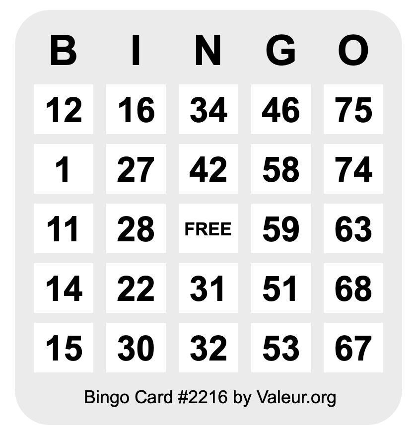 Bingo Card #2216