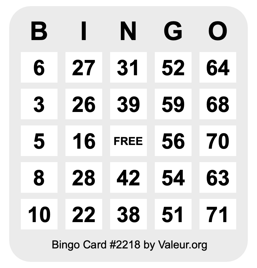 Bingo Card #2218