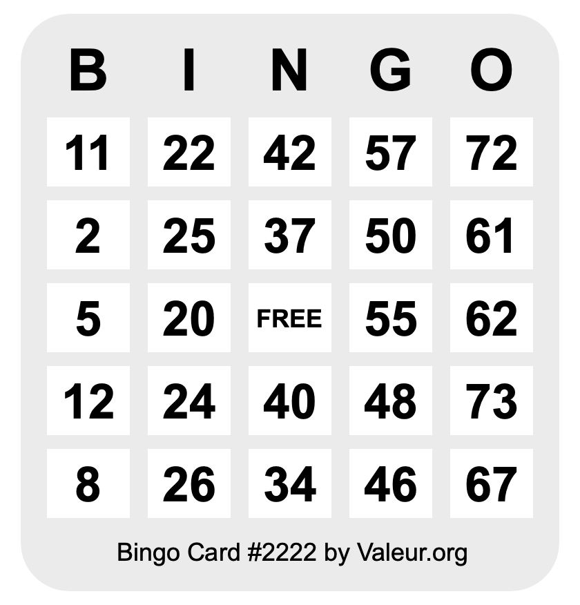 Bingo Card #2222