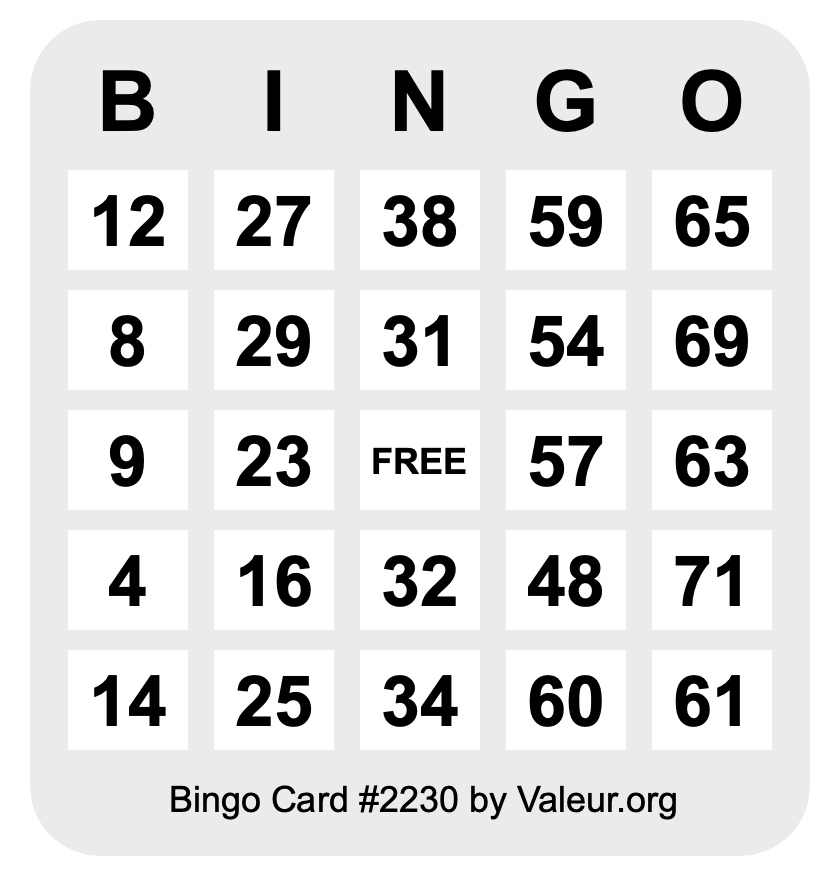 Bingo Card #2230