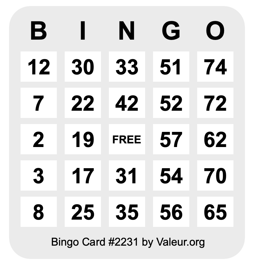 Bingo Card #2231