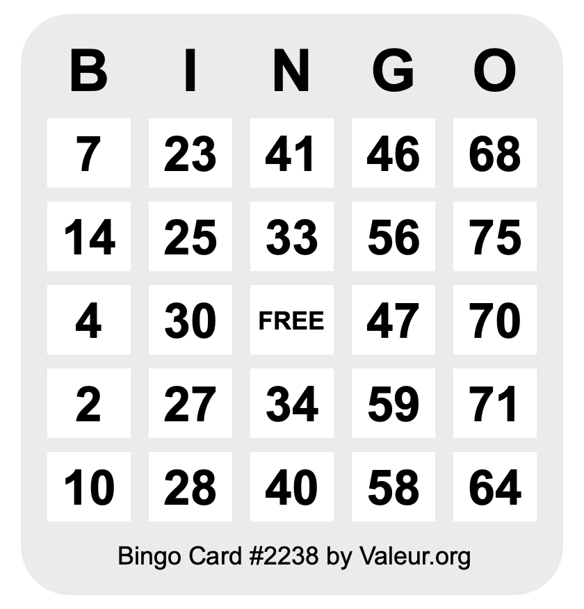 Bingo Card #2238