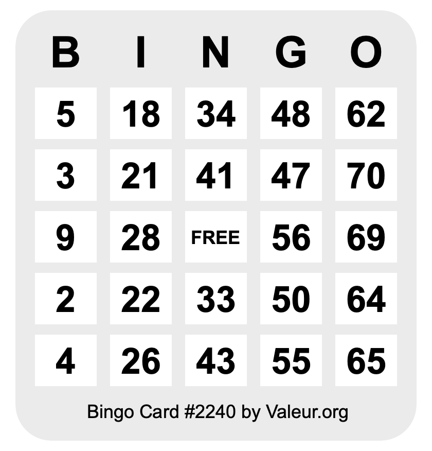 Bingo Card #2240