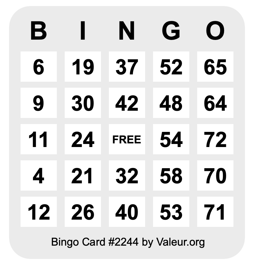 Bingo Card #2244