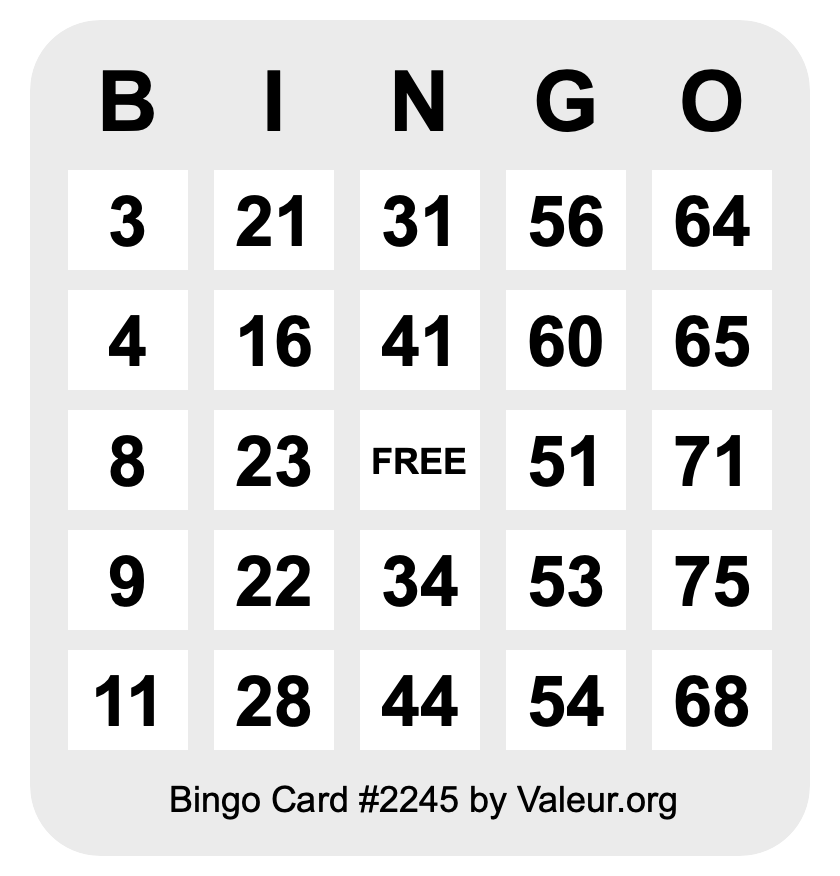 Bingo Card #2245