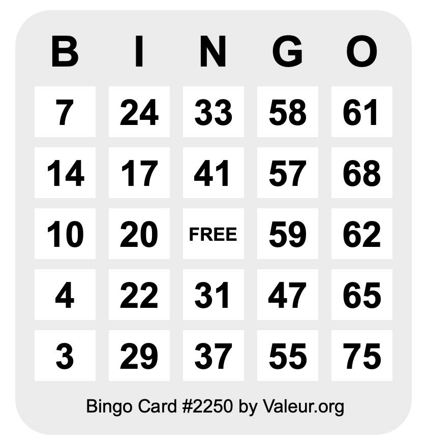 Bingo Card #2250