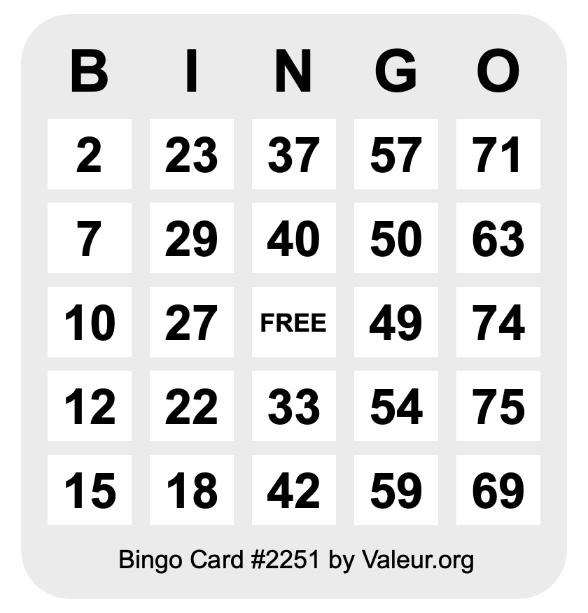 Bingo Card #2251