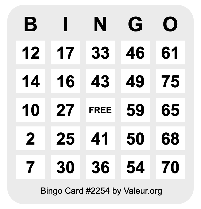 Bingo Card #2254