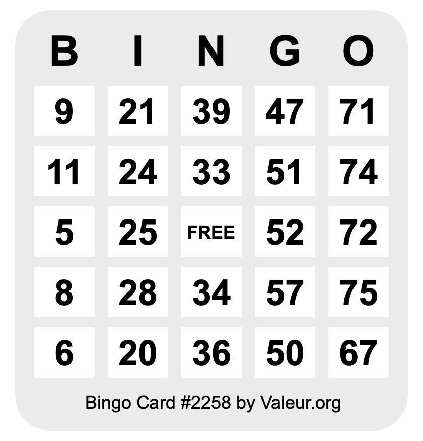 Bingo Card #2258