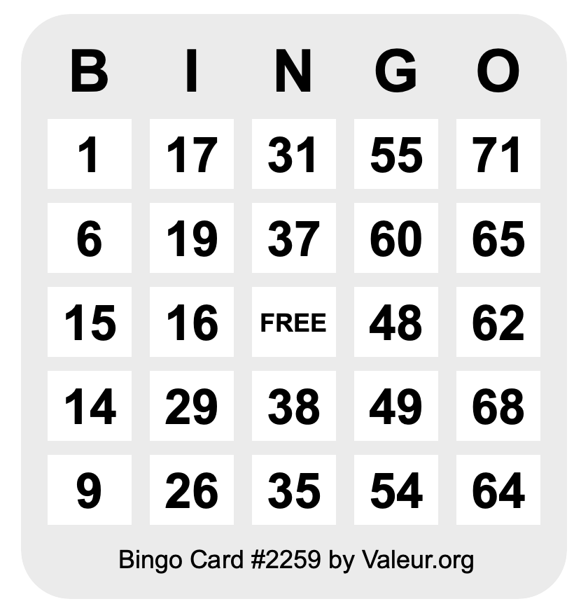 Bingo Card #2259