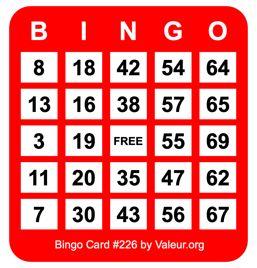 Bingo Card #226 Bingo Card #226