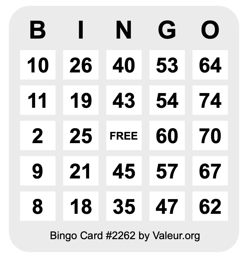 Bingo Card #2262