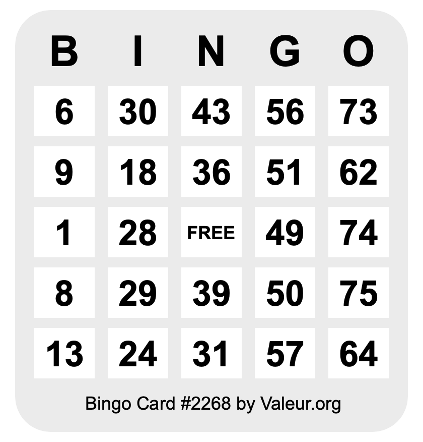 Bingo Card #2268 Bingo Card #2268