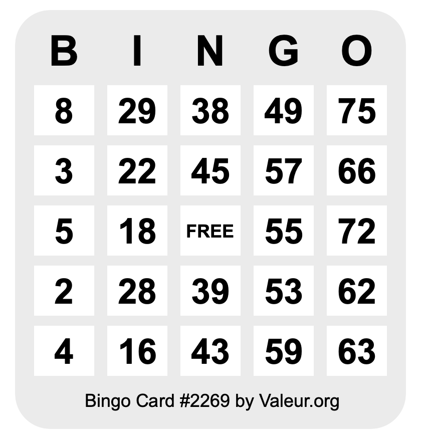 Bingo Card #2269 Bingo Card #2269