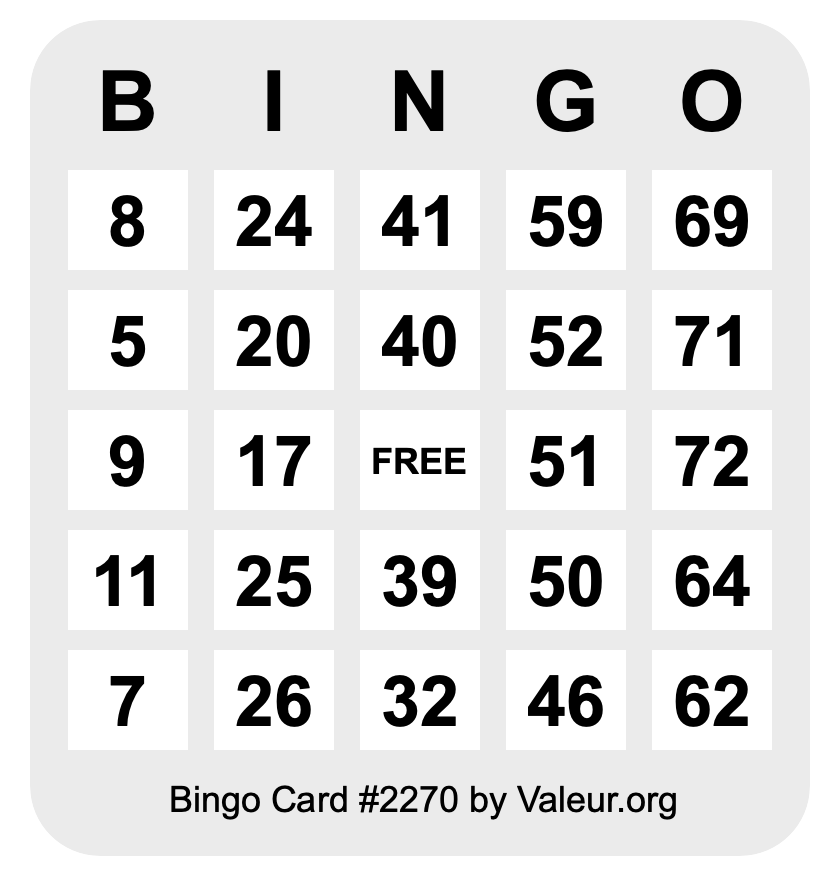 Bingo Card #2270 Bingo Card #2270