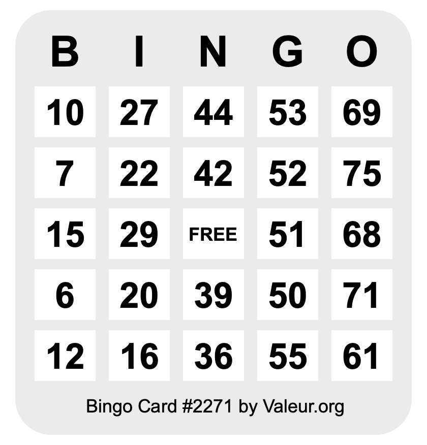 Bingo Card #2271 Bingo Card #2271