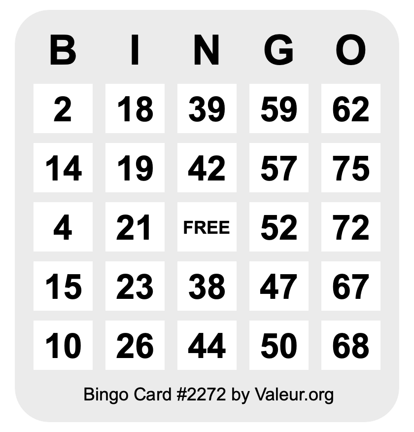 Bingo Card #2272 Bingo Card #2272