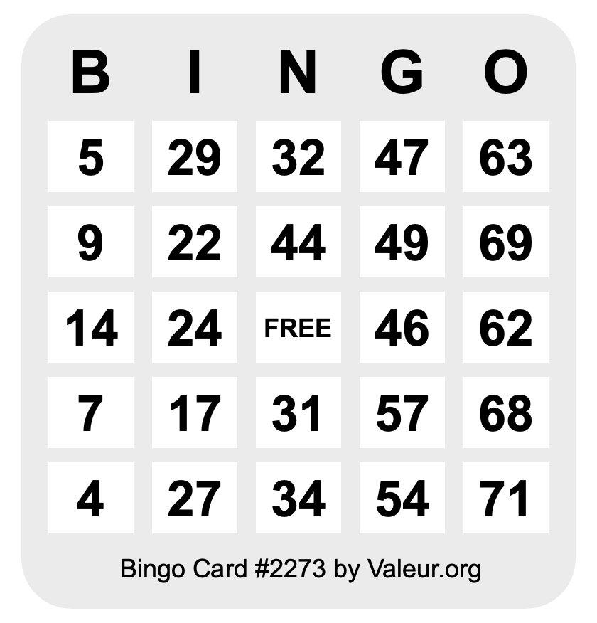 Bingo Card #2273 Bingo Card #2273