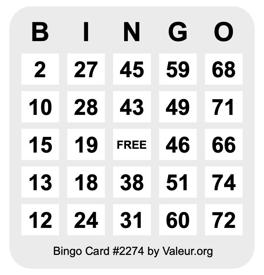 Bingo Card #2274