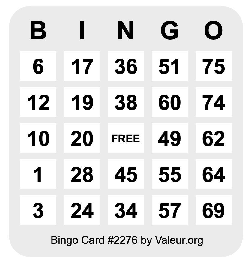 Bingo Card #2276 Bingo Card #2276