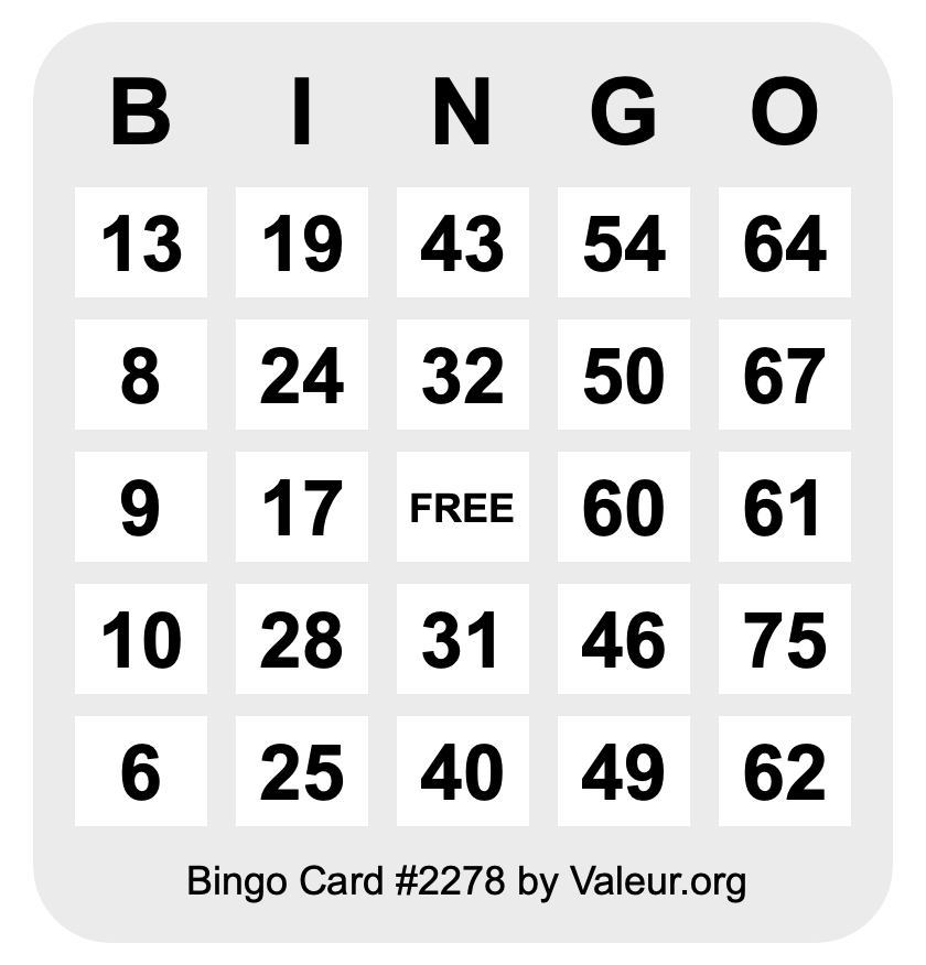 Bingo Card #2278 Bingo Card #2278