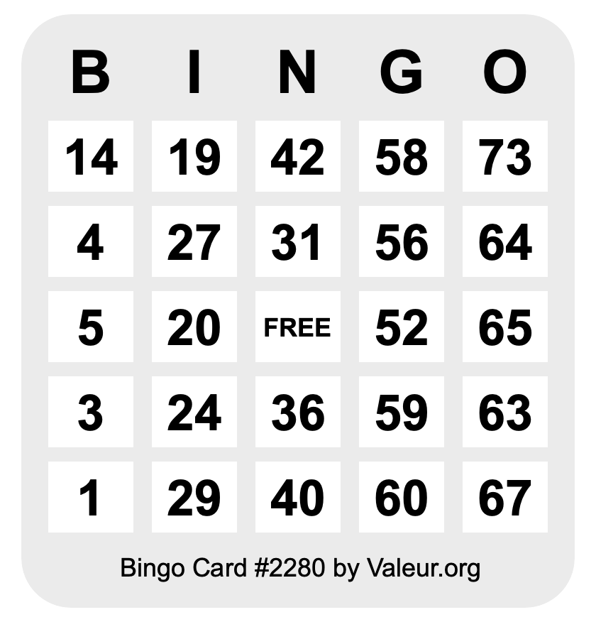 Bingo Card #2280