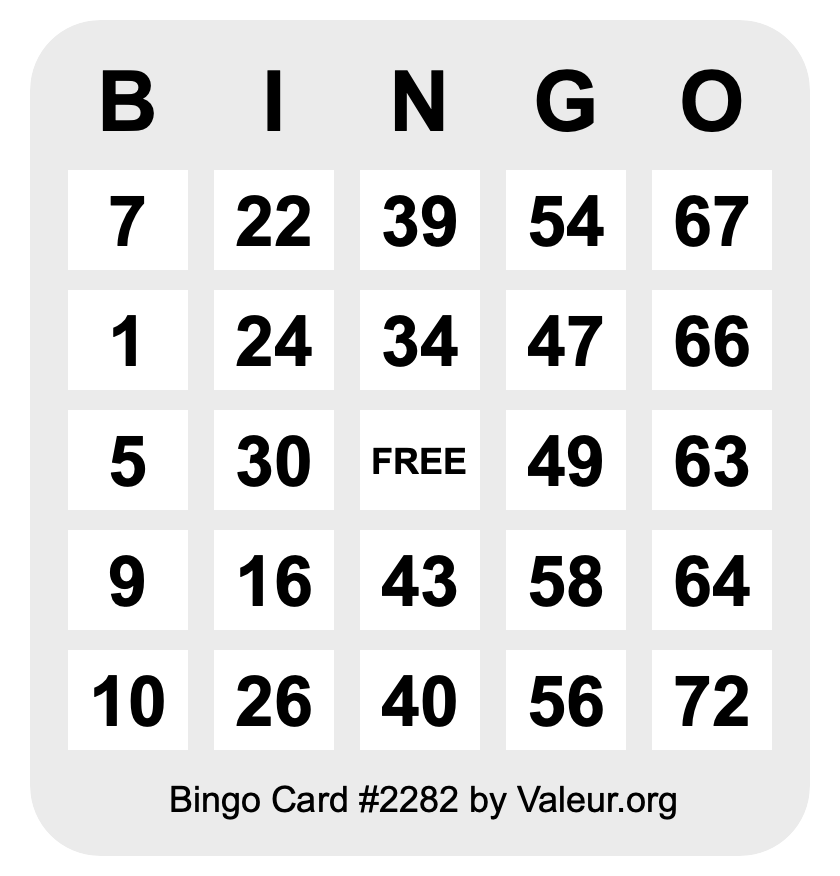 Bingo Card #2282 Bingo Card #2282