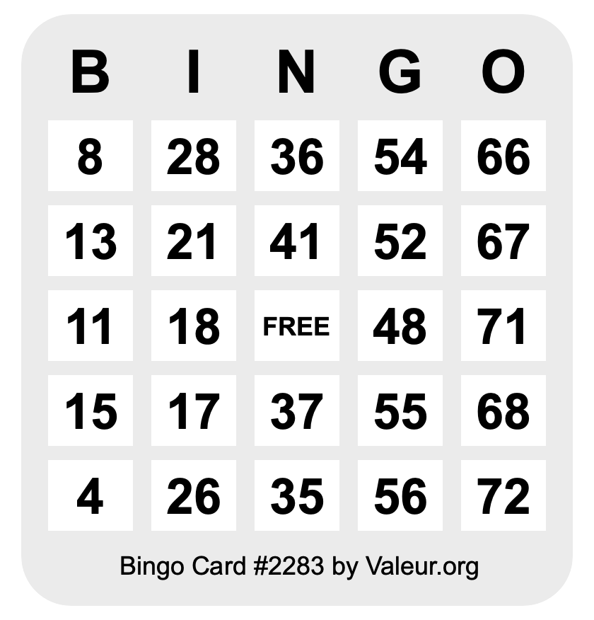 Bingo Card #2283 Bingo Card #2283