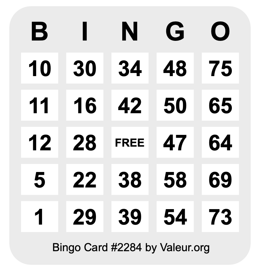 Bingo Card #2284 Bingo Card #2284