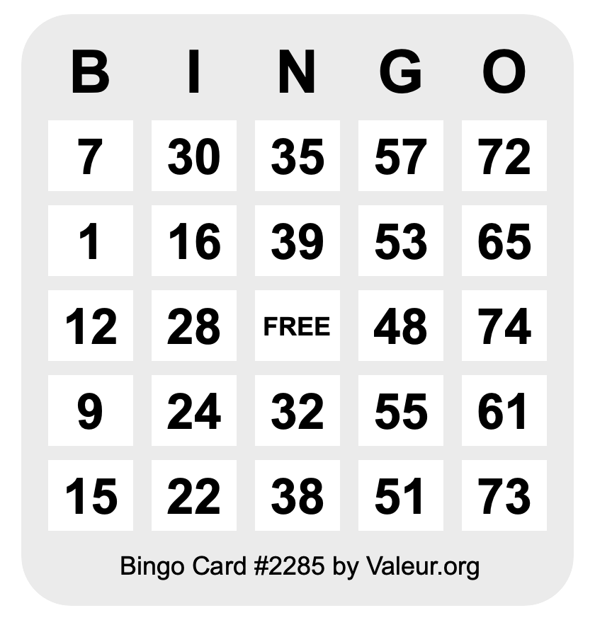 Bingo Card #2285