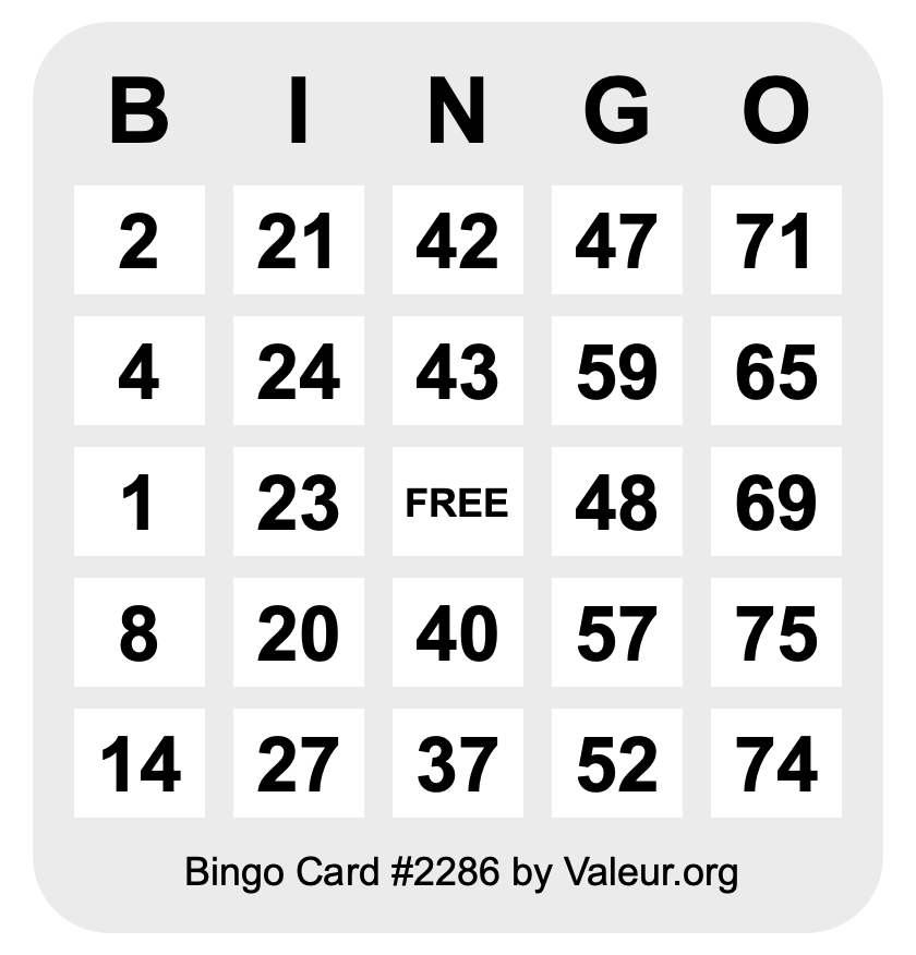 Bingo Card #2286 Bingo Card #2286