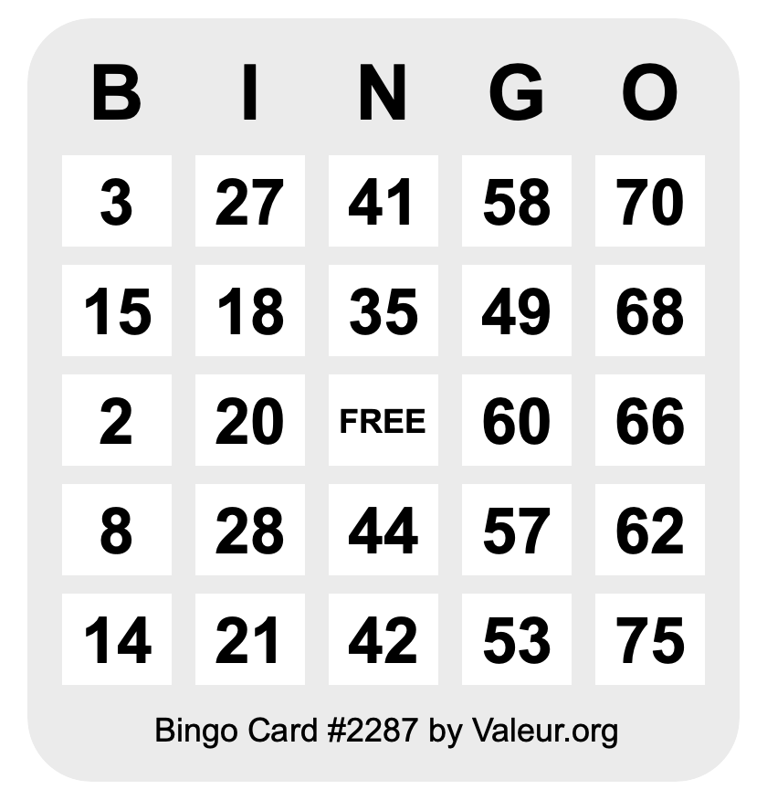 Bingo Card #2287 Bingo Card #2287