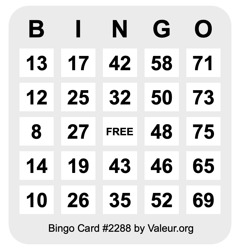 Bingo Card #2288 Bingo Card #2288