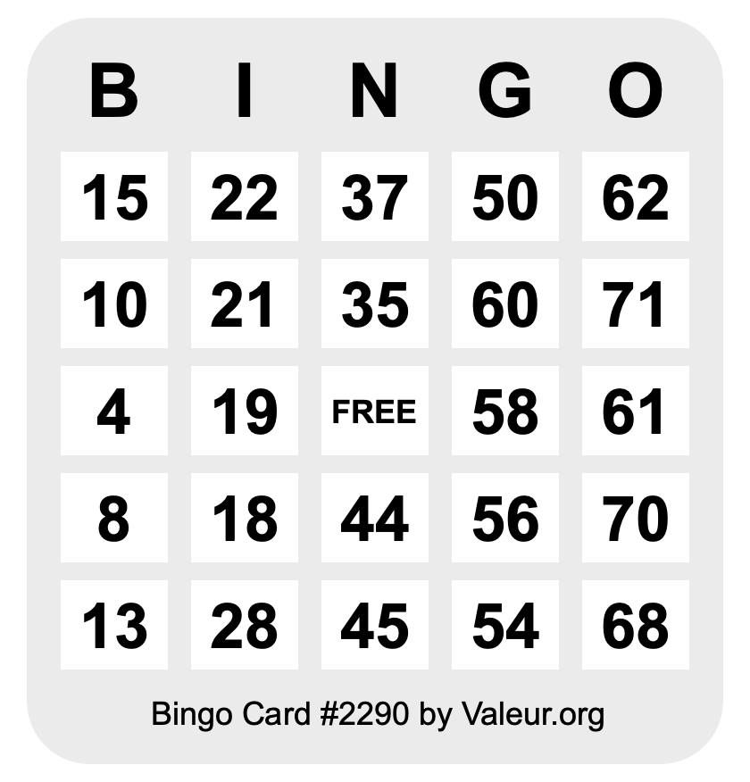 Bingo Card #2290 Bingo Card #2290