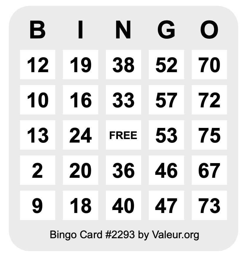 Bingo Card #2293 Bingo Card #2293