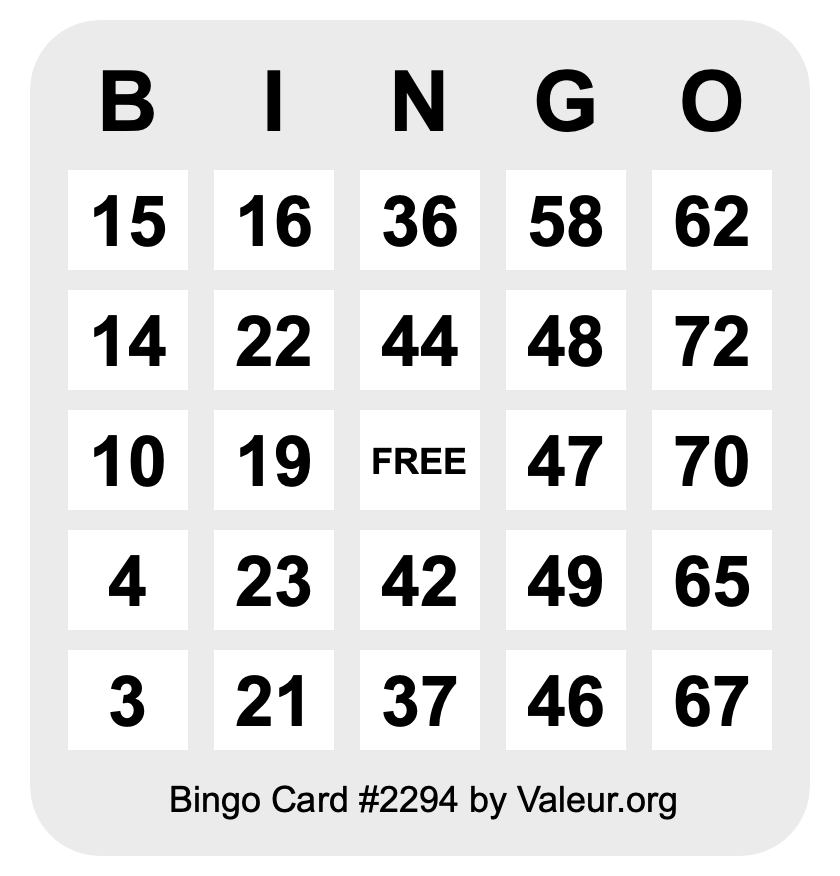 Bingo Card #2294 Bingo Card #2294