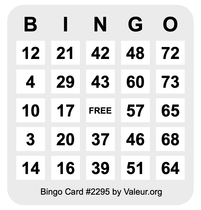 Bingo Card #2295 Bingo Card #2295