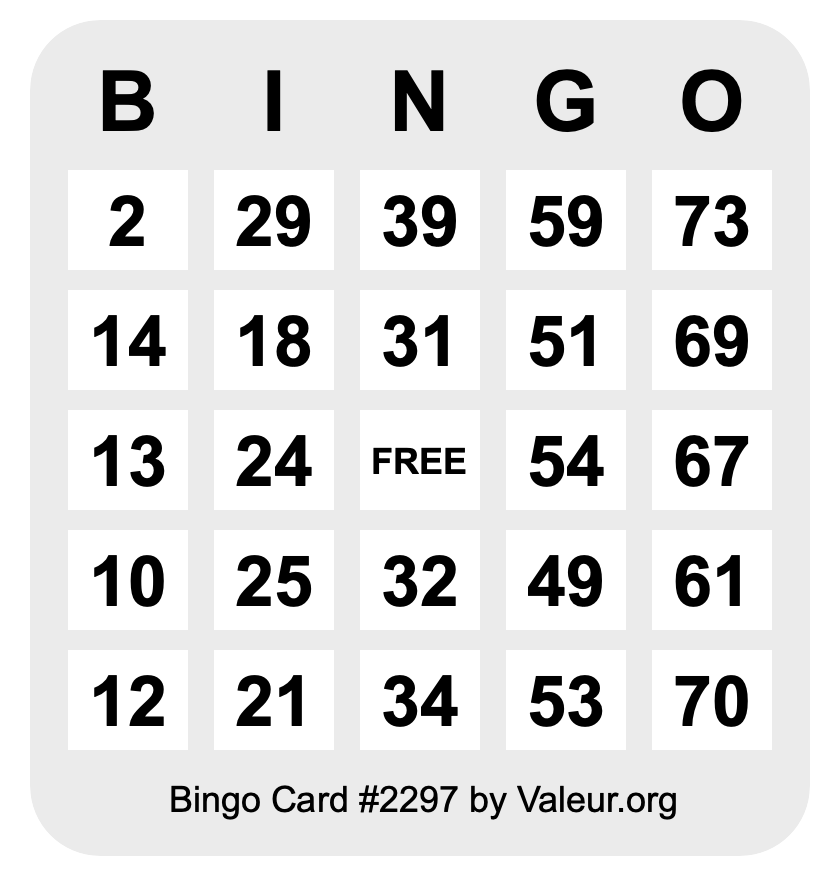 Bingo Card #2297 Bingo Card #2297