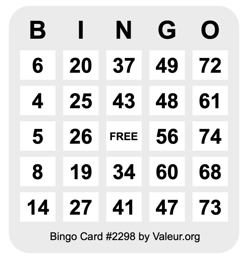 Bingo Card #2298