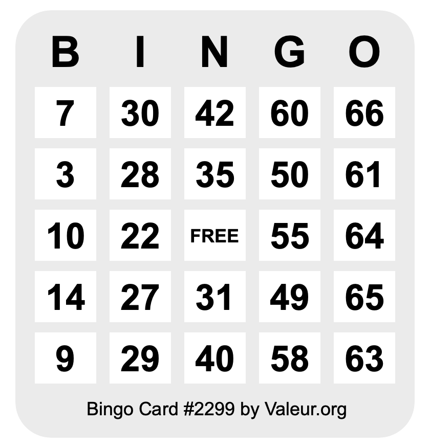 Bingo Card #2299 Bingo Card #2299