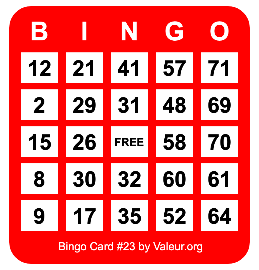 Bingo Card #23 Bingo Card #23