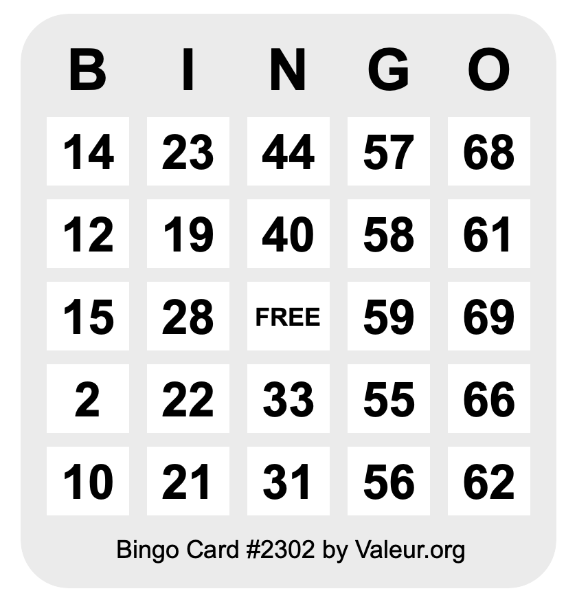 Bingo Card #2302