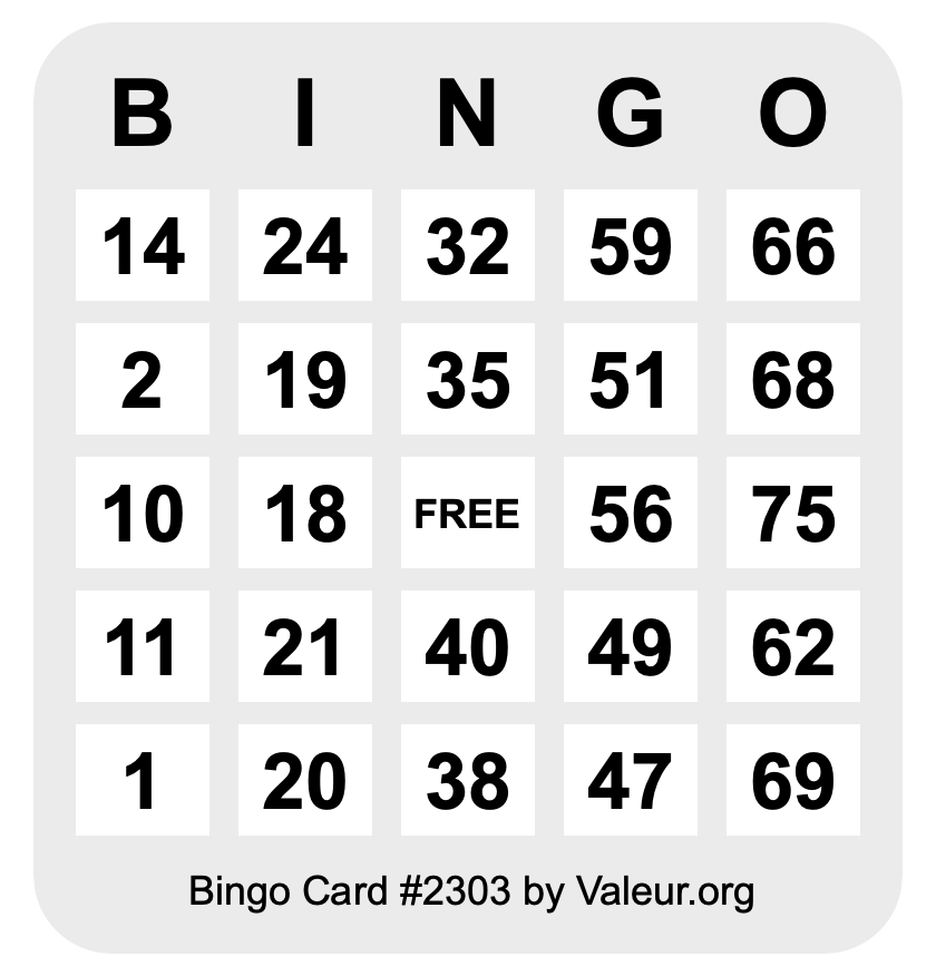 Bingo Card #2303
