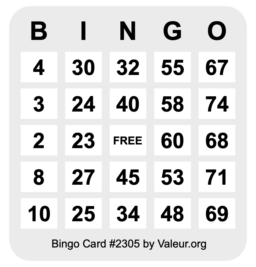 Bingo Card #2305