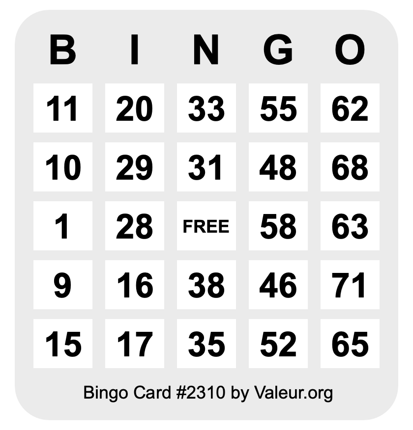Bingo Card #2310