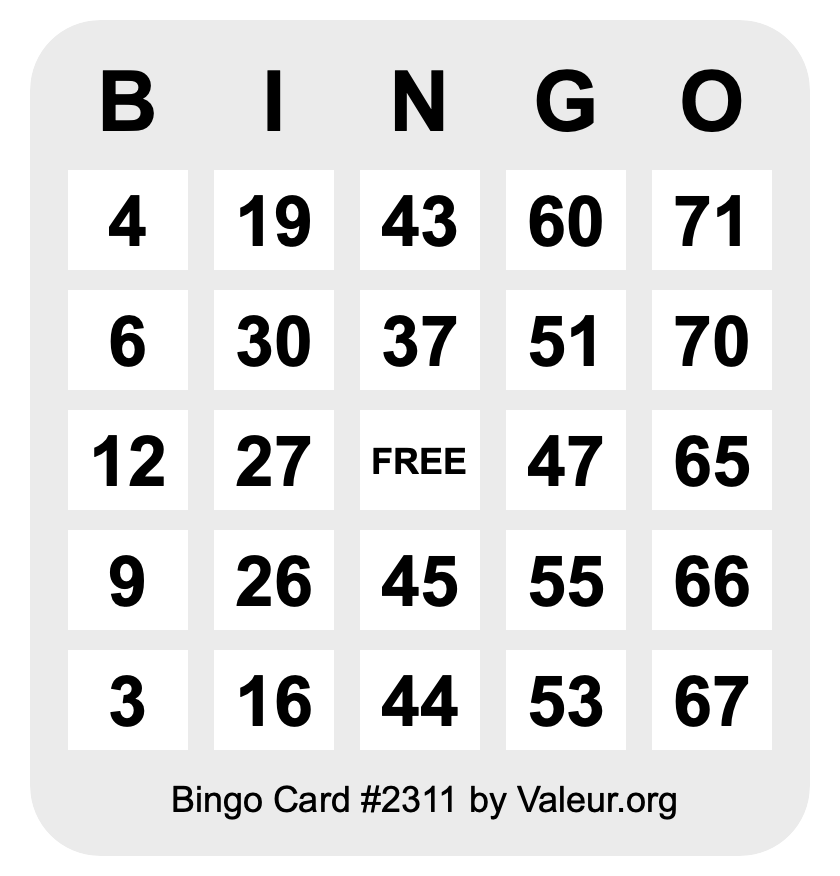 Bingo Card #2311