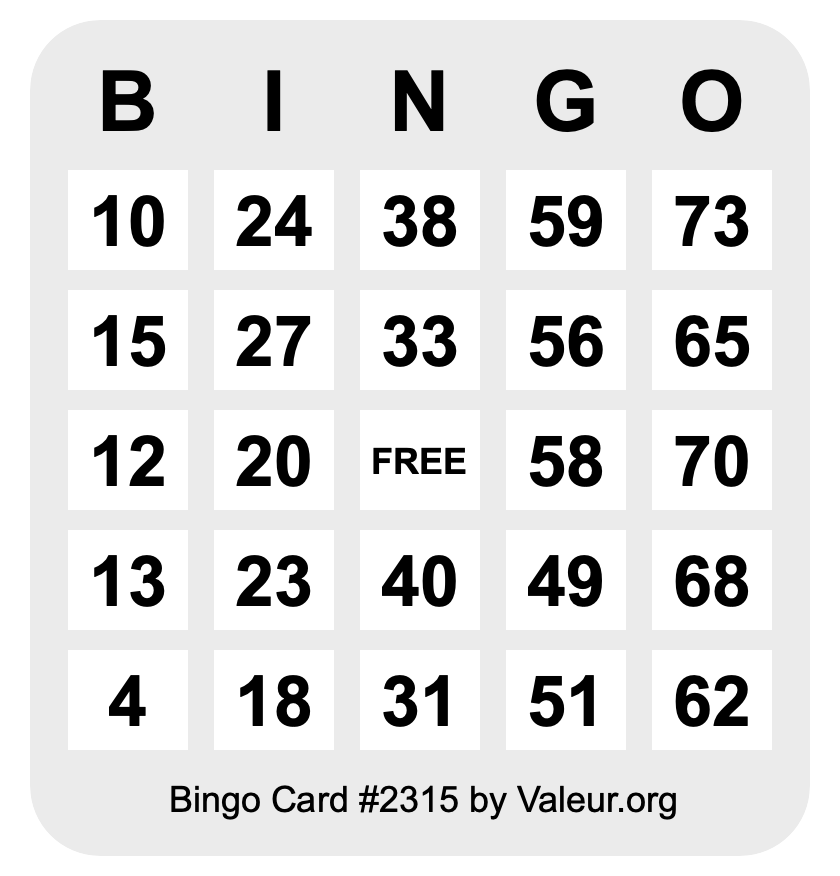Bingo Card #2315