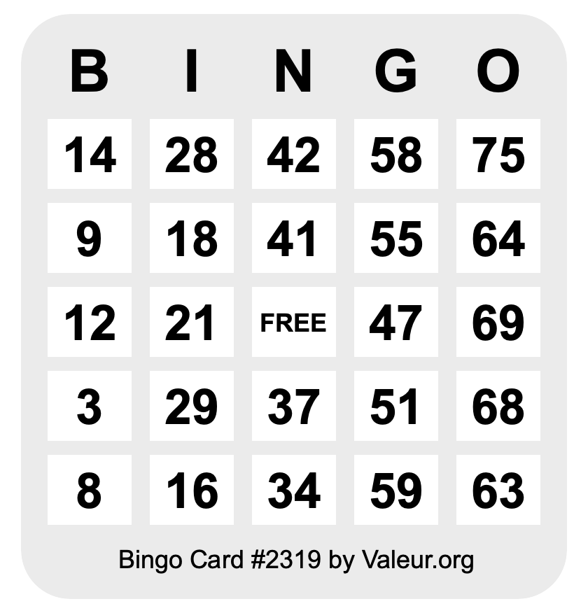 Bingo Card #2319